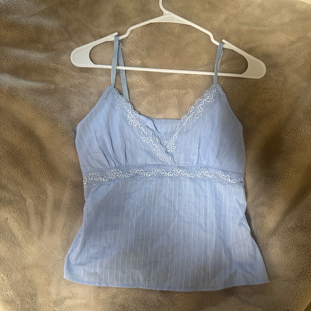 Women's Light Blue Lace Trim Cami Top